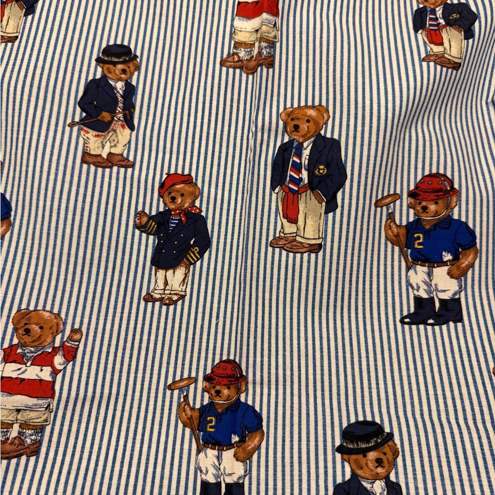 Ralph Lauren Blue and White Striped Teddy Bear Table Linens - Picture 2 of 2